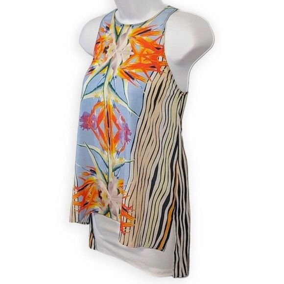 Clover Canyon Blue Tropical Bird Of Paradise Sleeveless Tunic Top Womens XS EUC - Picture 6 of 9